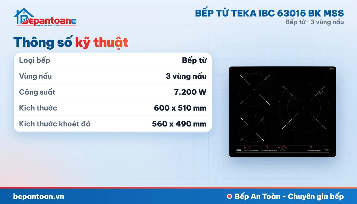Bếp từ Teka IBC 63015 BK MSS - thông số kỹ thuật