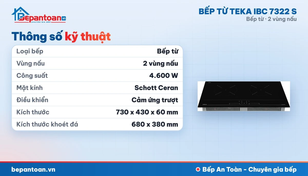 Bếp từ Teka IBC 7322 S - thông số kỹ thuật