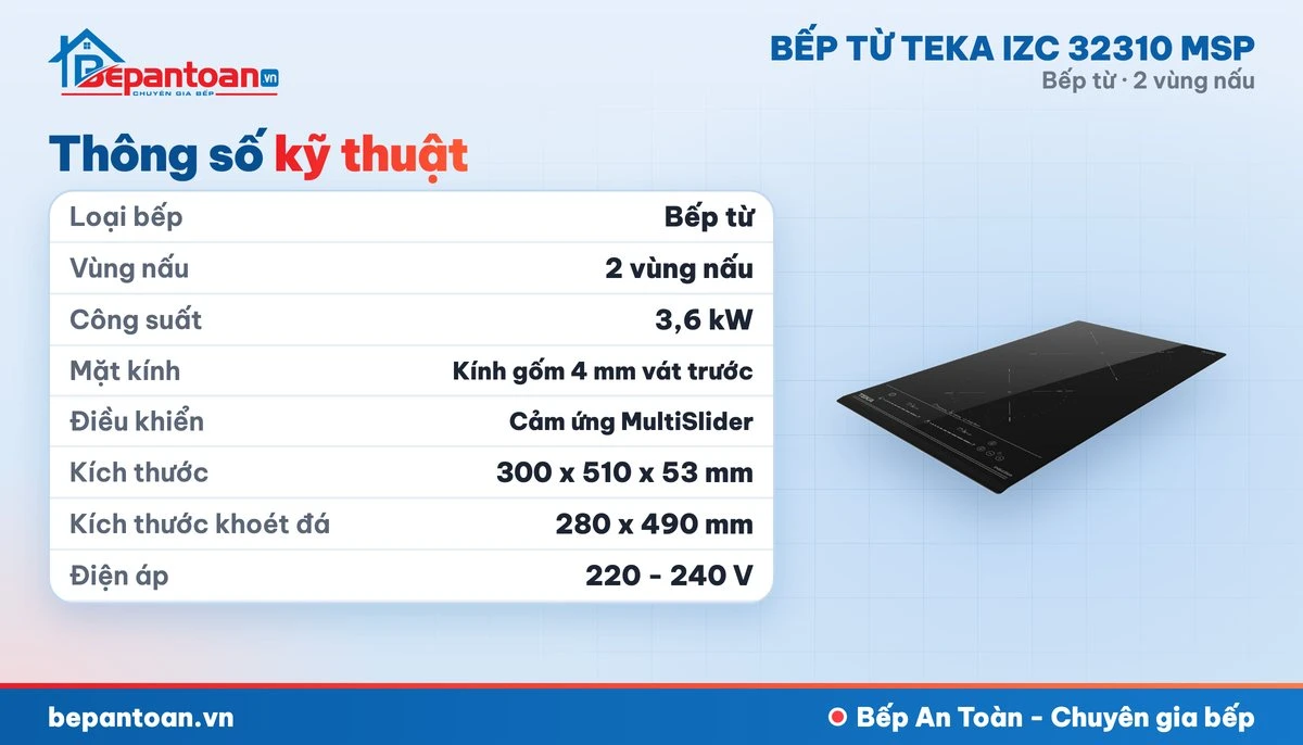 Bếp từ Teka IZC 32310 MSP - thông số kỹ thuật