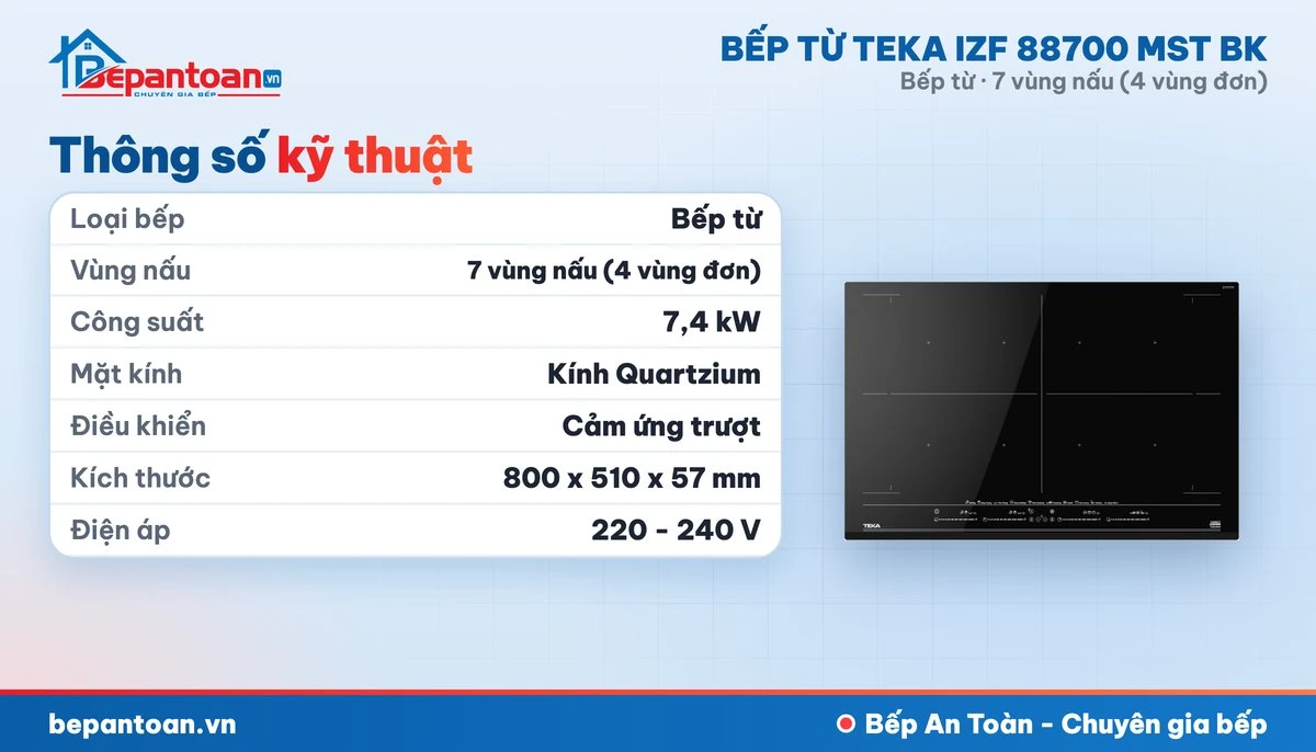 Bếp từ Teka IZF 88700 MST BK - thông số kỹ thuật