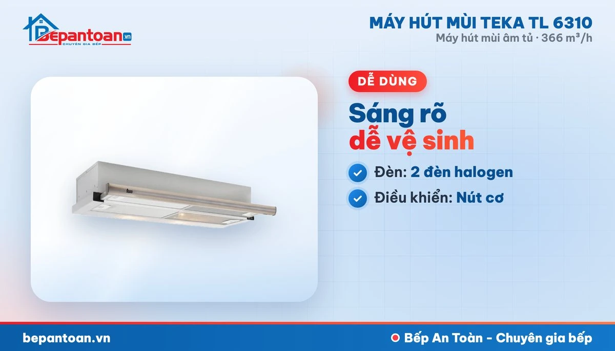 Máy hút mùi âm tủ Teka TL 6310 - lọc mỡ, đèn chiếu sáng, điều khiển